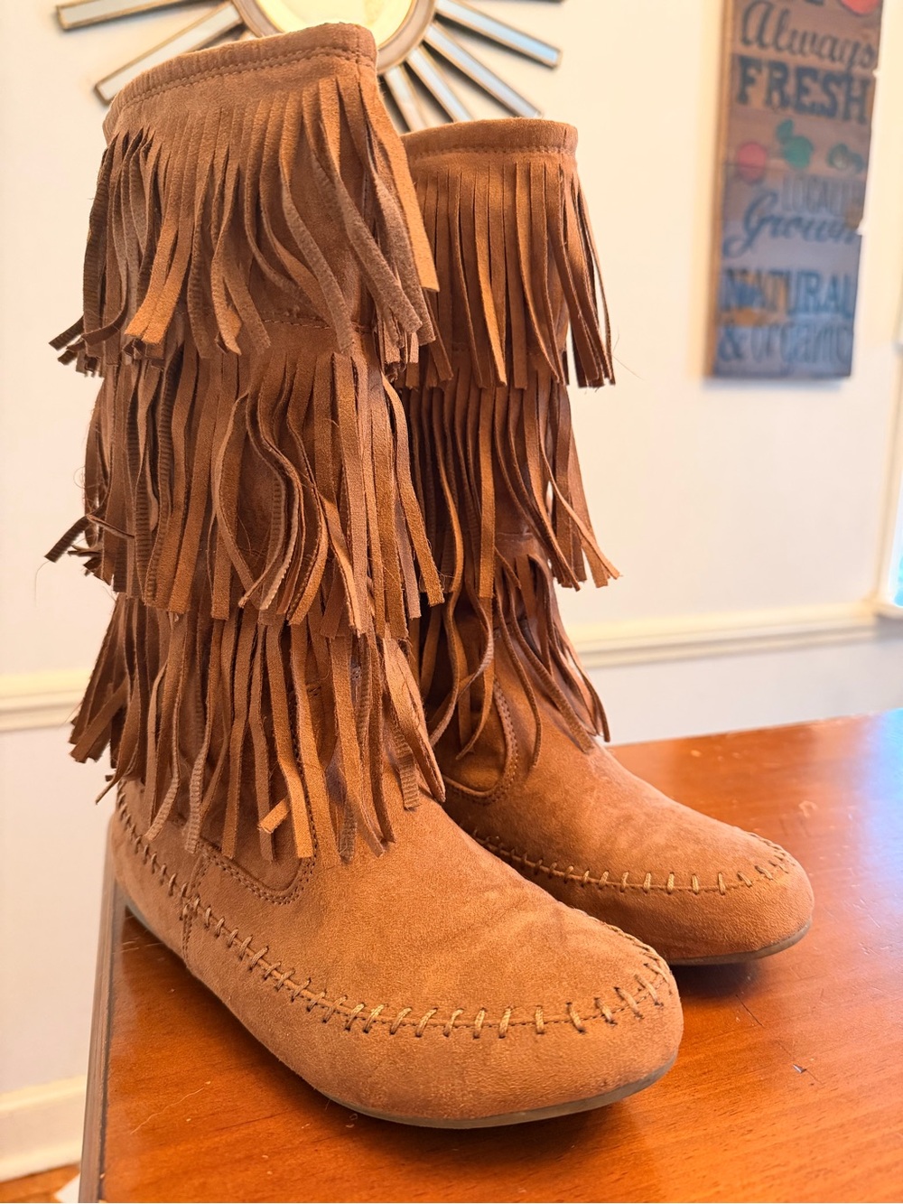 Arizona Jean Co. AZ Tiva Fringe Suede Moccasin Boots - Chestnut Brown